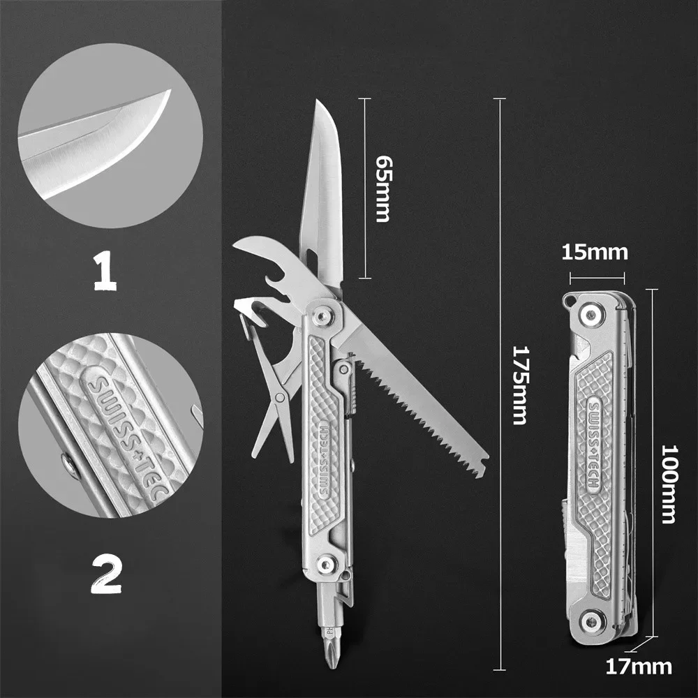 SWISS TECH 11 in 1 Folding Knife Multi Knife Outdoor Pocket Mini Portable Knife Multitool Knife