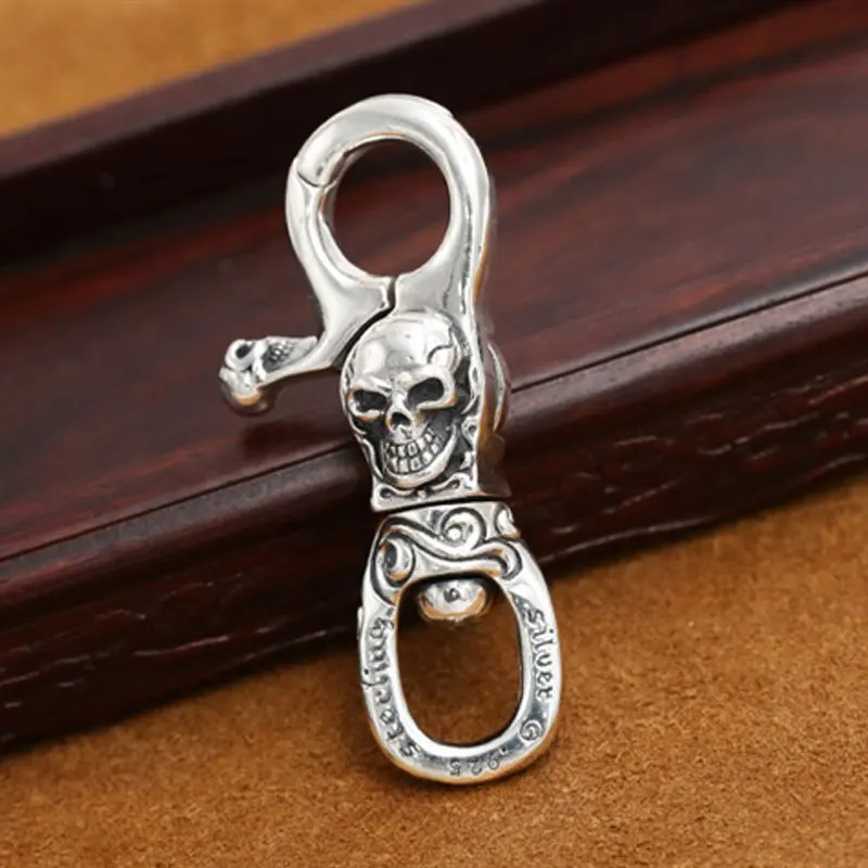 

Thai Silver Retro Skeleton Male Personality High Block Punk Waist Hang Buckle Sterling Silver Cross Keychain Creative Gift