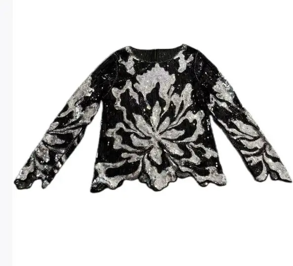 Shiny Women Sequined Tshirts Women Gothic Punk Clothes Femme Embroidery Sequins Pullovers Tops Women Irregular T Shirts