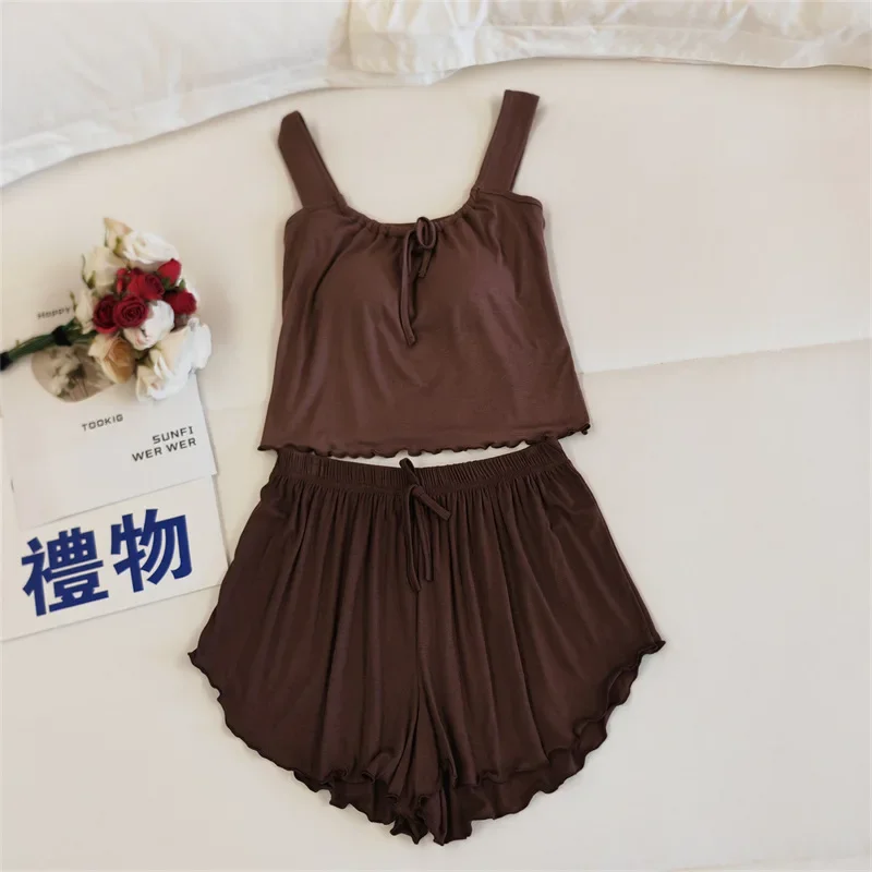 

Новая сексуальная женская пижама из модала с нагрудником, летние пижамы, жилет без рукавов, шорты, домашняя одежда, комплект из двух предметов, Pijama Feminino, домашняя одежда