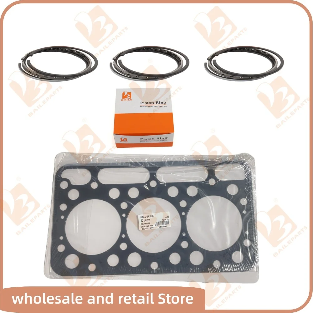 

D1403 For Kubota Cylinder Head Gasket + 3 Cylinders Piston Ring 80*2.5HK+2+5mm Engine Spare Parts