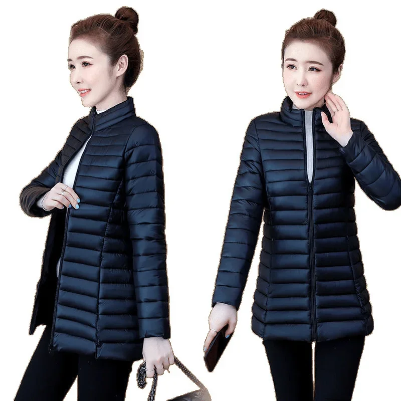 Women's down Cotton Jacket Coat Lightweight Long Style Middle-aged plus Size Slimming Spring Cotton Wear Korean Version