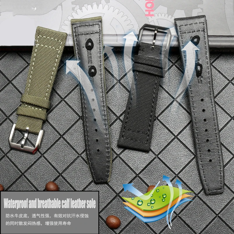 Nylon Canvas Watchband For IWC PILOT Portugal Fabric 20MM 21MM 22MM Leather Watch Strap Black Armygreen Men\'s Cowhide Wristband