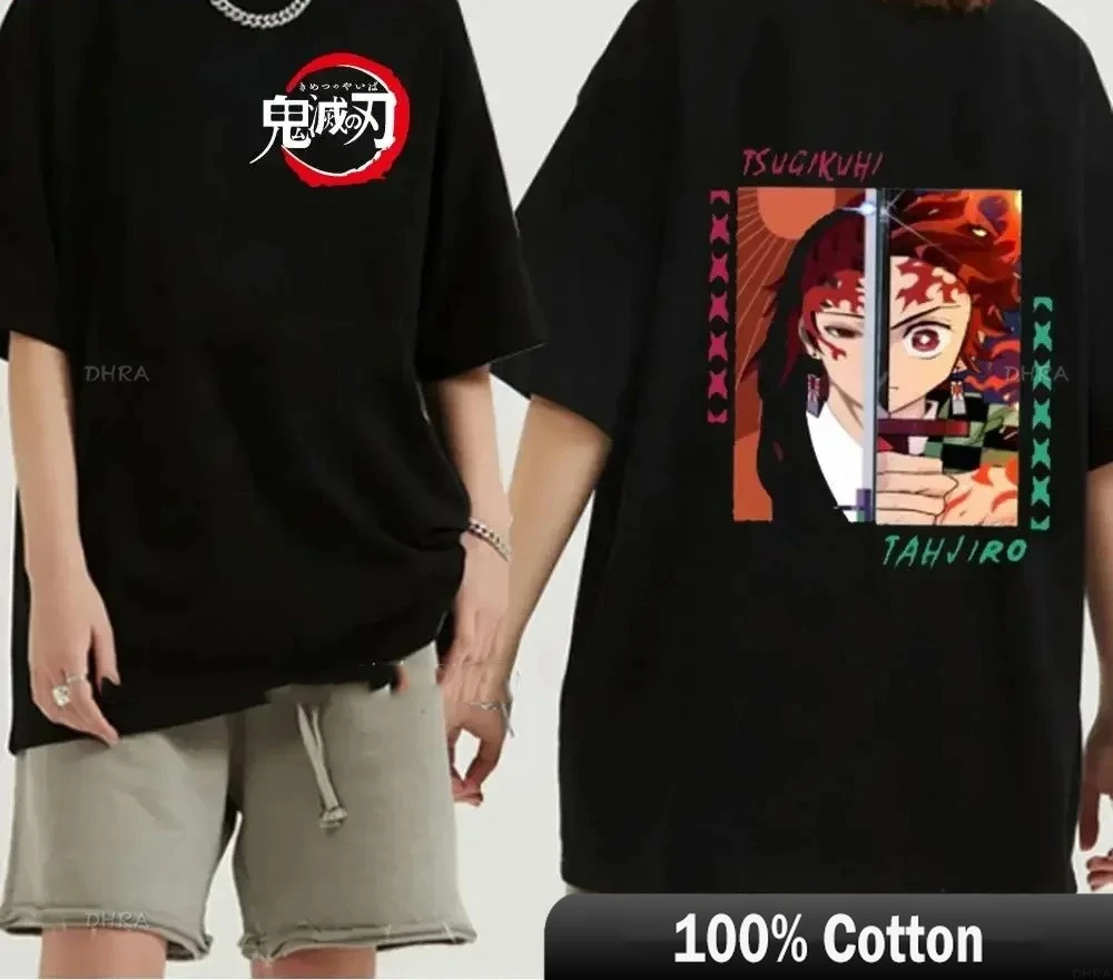

Demon Slayer Print men's and women's cotton T-shirts 2026 summer Cartoon pattern Loose casual short-sleeved top