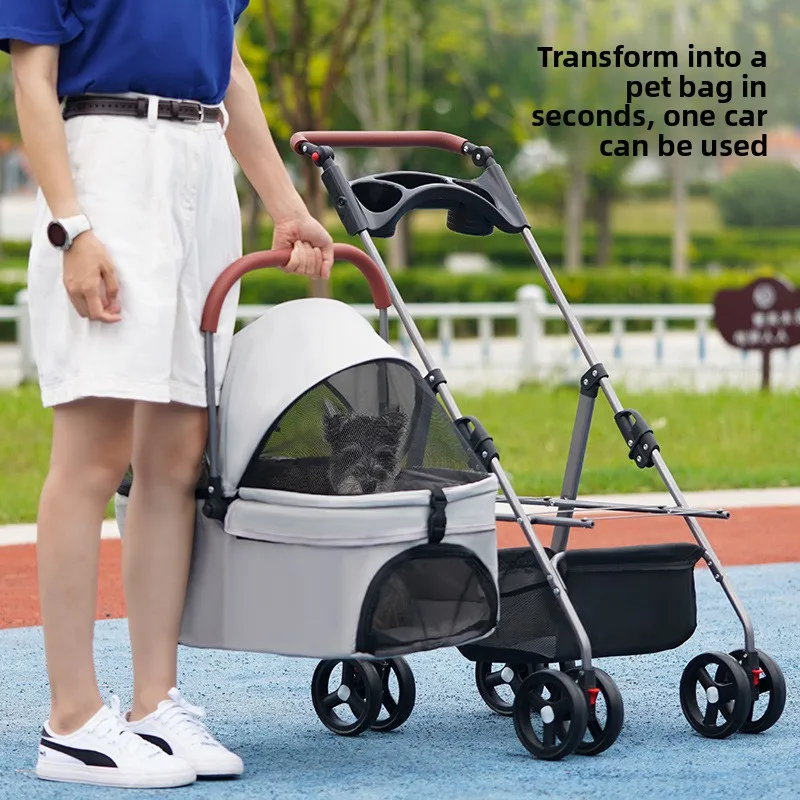 

Foldable Pet Stroller for Dogs & Cats Detachable Pet Carrier Portable Puppy Pushchair for Outdoor Walking Travel Dog Baskets
