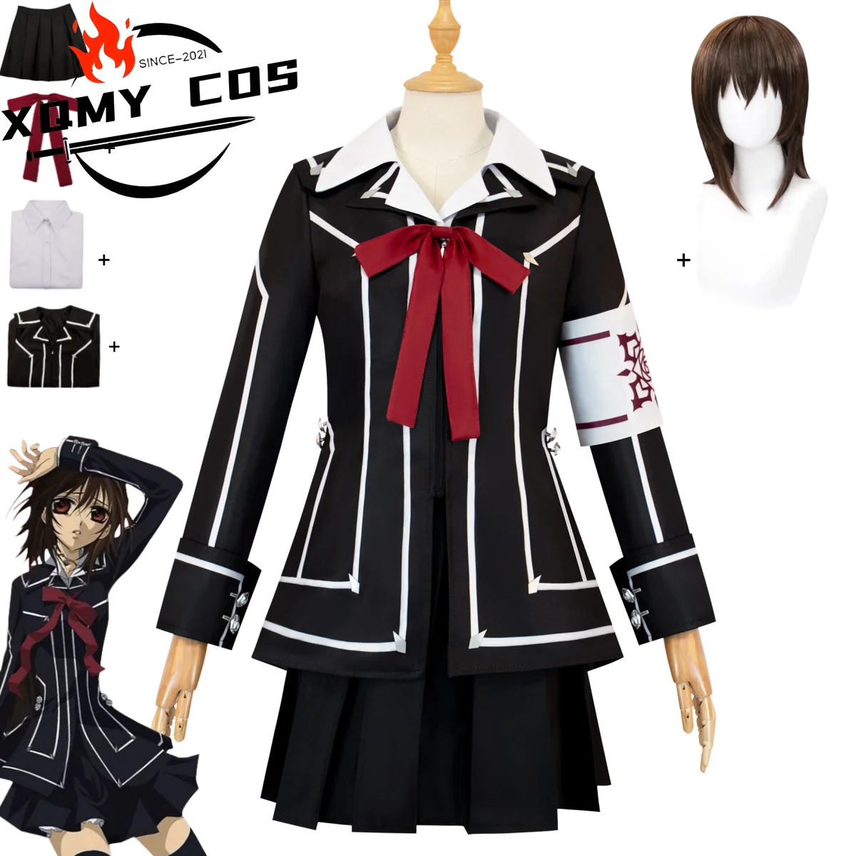 XqAnime-Disfraz de caballero vampiro Kuran Yuki, uniforme escolar de estilo británico Kurosu Yuki, abrigo, peluca, traje bonito para el Campus para mujer