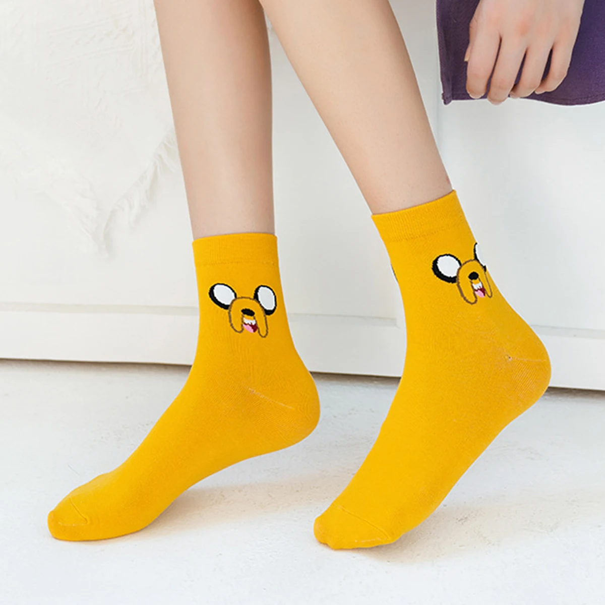 5 Pairs/Set Cartoon Funny Cute Patterned Women Socks Ins Candy Coloured Socks Suit In All Seasons For Daily