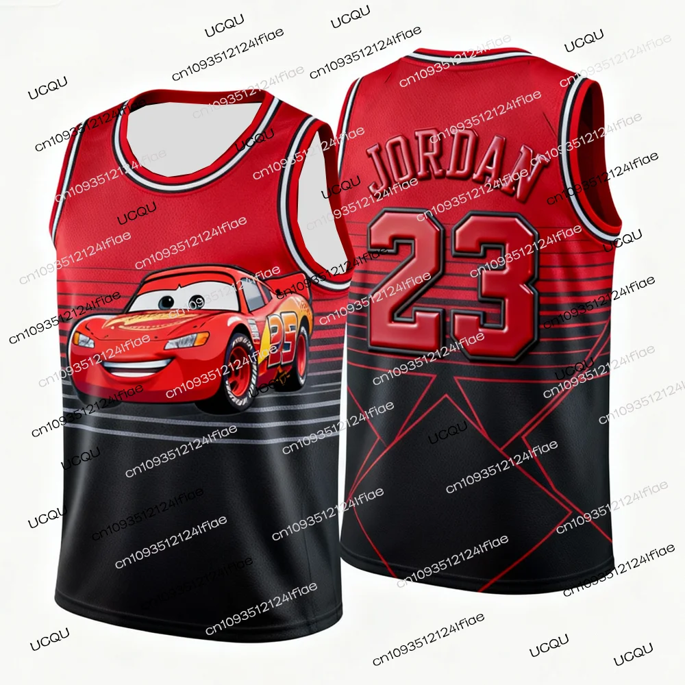 2025 الوافدين الجدد سيارات لايتنينج ماكوين إصدار خاص الأردن # 23 سترة كرة السلة جيرسي للأطفال كارتون كرة السلة الرياضية #4