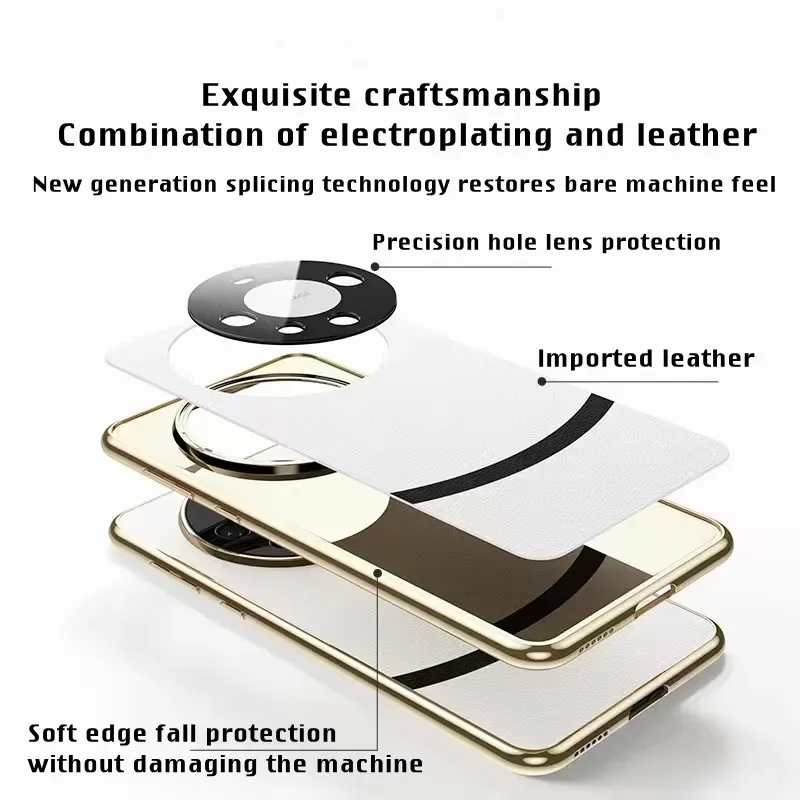 Luxury Premium Leather Phone Cases for Huawei Mate 60 50 40 Pro RS P60 P50 Pro P60 art Plating Bumper Full Lens Protection Cover