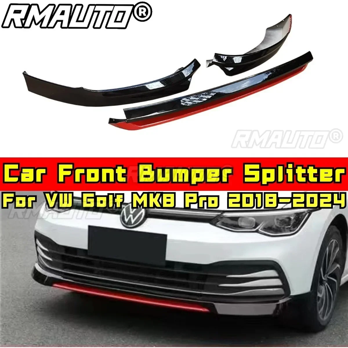 

For VW Golf MK8 Pro 2018-2024 Body Kit Front Bumper Diffuser Glossy Black-Red ABT Style Front Bumper Spoiler Car Accessories