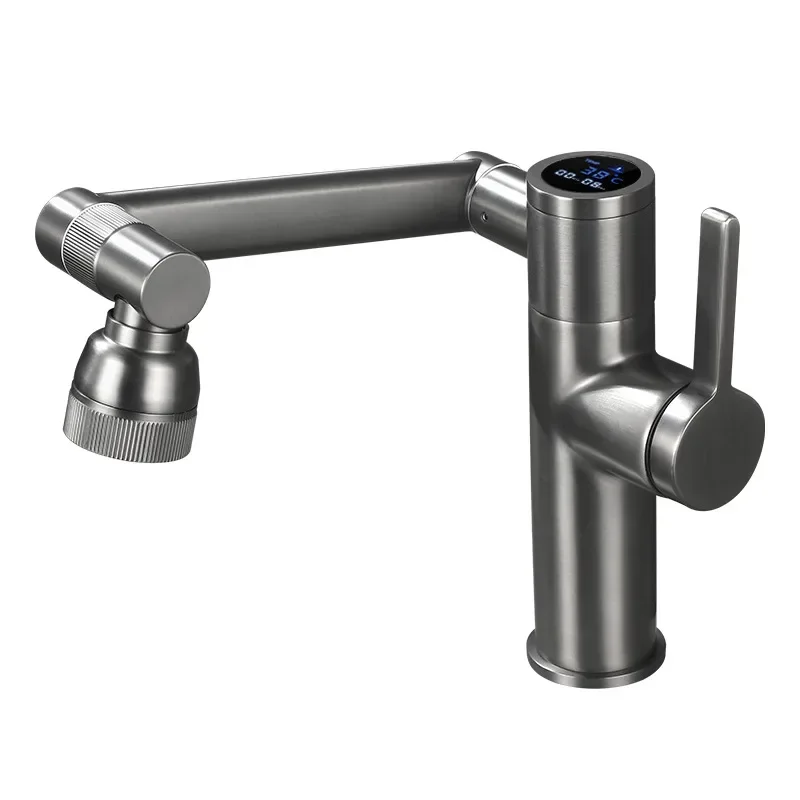 

Gun gray washbasin faucet intelligent digital display washbasin hot and cold water all copper household universal rotatable ant