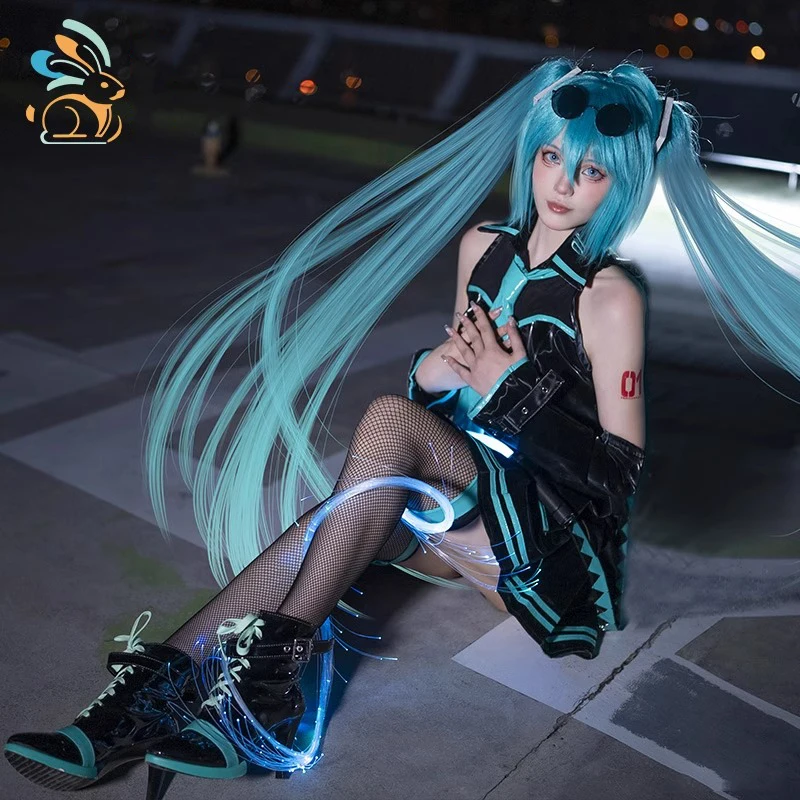 

Сексуальный кожаный топ, юбка, галстук, серьги, наряды, аниме Ми-ку, стилист, 16-й костюм для косплея, женская карнавальная рождественская одежда на Хэллоуин