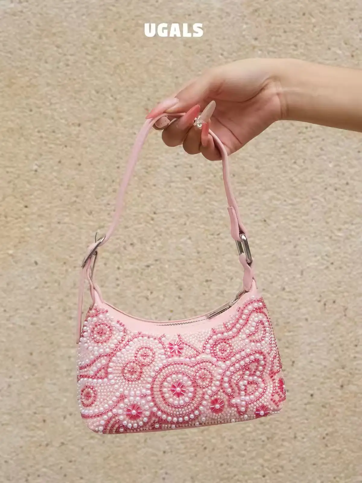 Quality Fashion Beads Beaded Women Handbag Luxury Textured Square Bag Wedding Party Banquet Clutch Purse Shoulder Underarm Bag