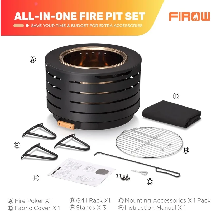 Smokeless Fire Pit, 23 Inch Fire Pit for Outside with Removable Ash Pan, Outdoor Firepit Ideal for Camping,Bonfire and Backyard,