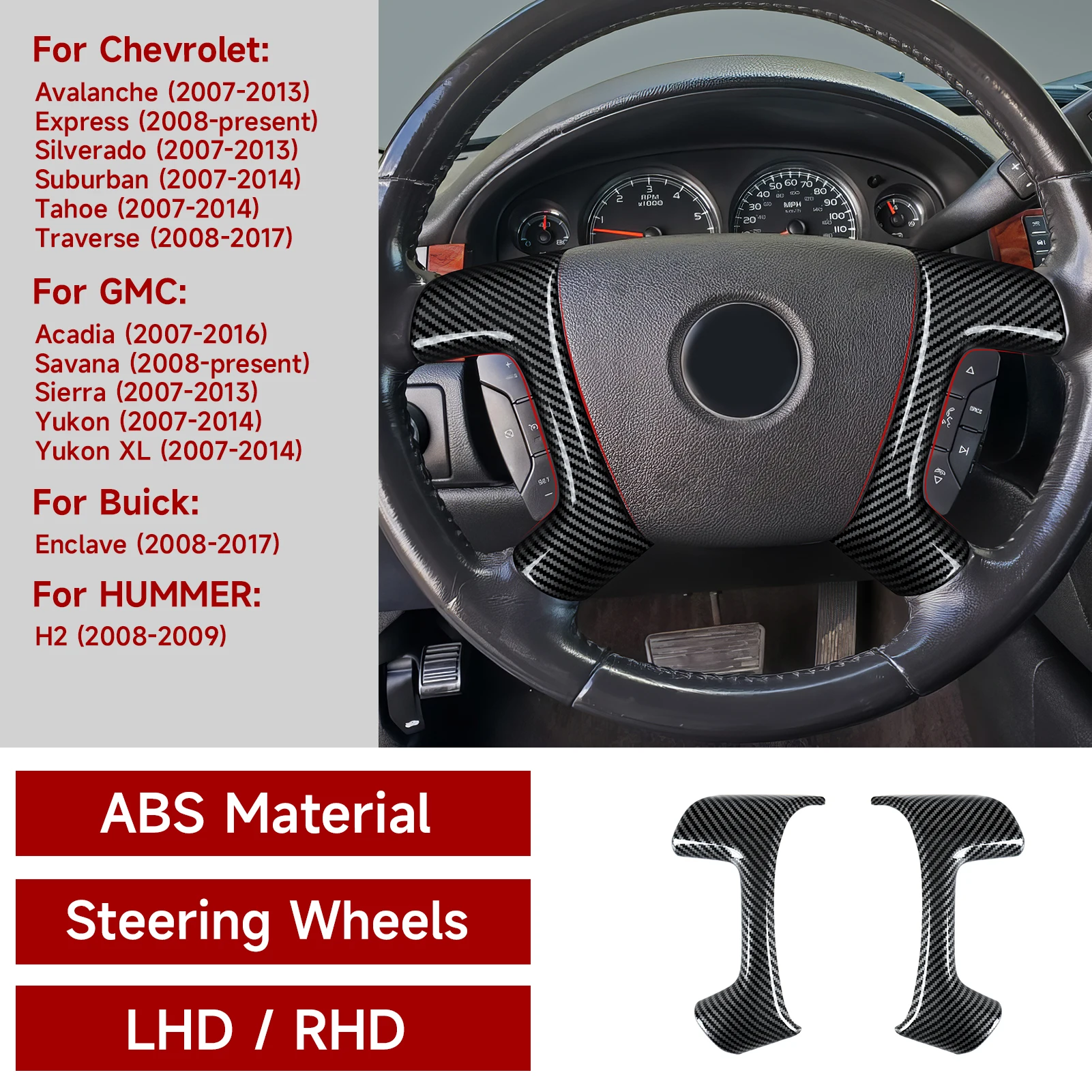 

For Chevrolet Avalanche Express Silverado Suburban Tahoe Traverse, Car Steering Wheel Panel, Carbon Fiber ABS Interior Sticker