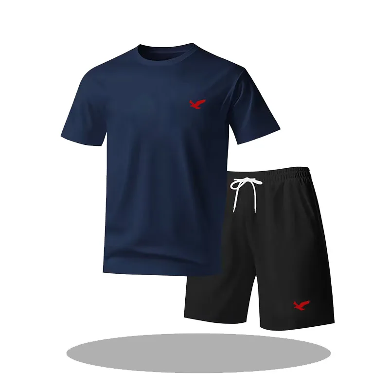 

2025 Men's summer T-shirt and shorts set, men's breathable sportswear set, casual and fashionable short-sleeved T-shirt set
