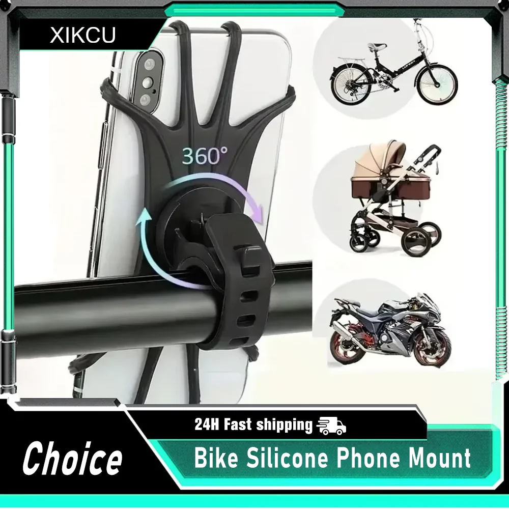

XIKCU 360 Rotatable Mobile Phone Bicycle Holder Bike Safe Bracket Silicone Support Silicone Pull Type For All Phone Stand