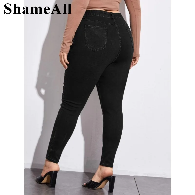 Women's Plus Size Black Stretch  Classic Denim Skinny Pants， High WaistStretch Denimrousers Penci Jeans Pants