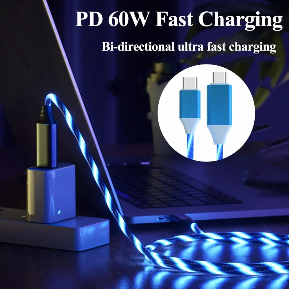 Bright Glowing Cable 60W PD Fast Charging USB-C to Type C Cable For iPhone 15 Huawei  Xiaomi  USB C Cable Wire Phone Accessories