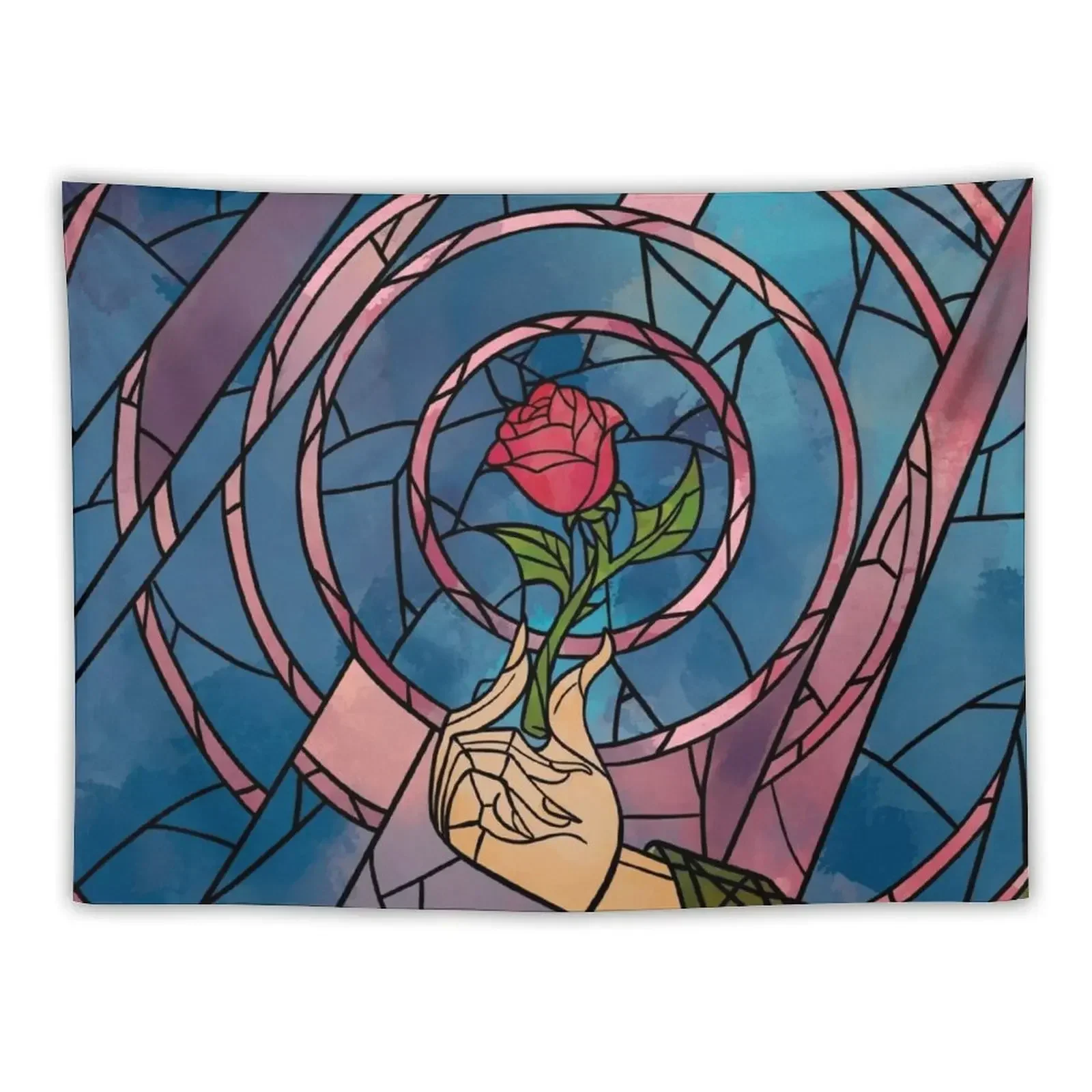 Stained Glass Enchanted Rose Tapestry Wall Carpet Bedroom Organization And Decoration Tapestry