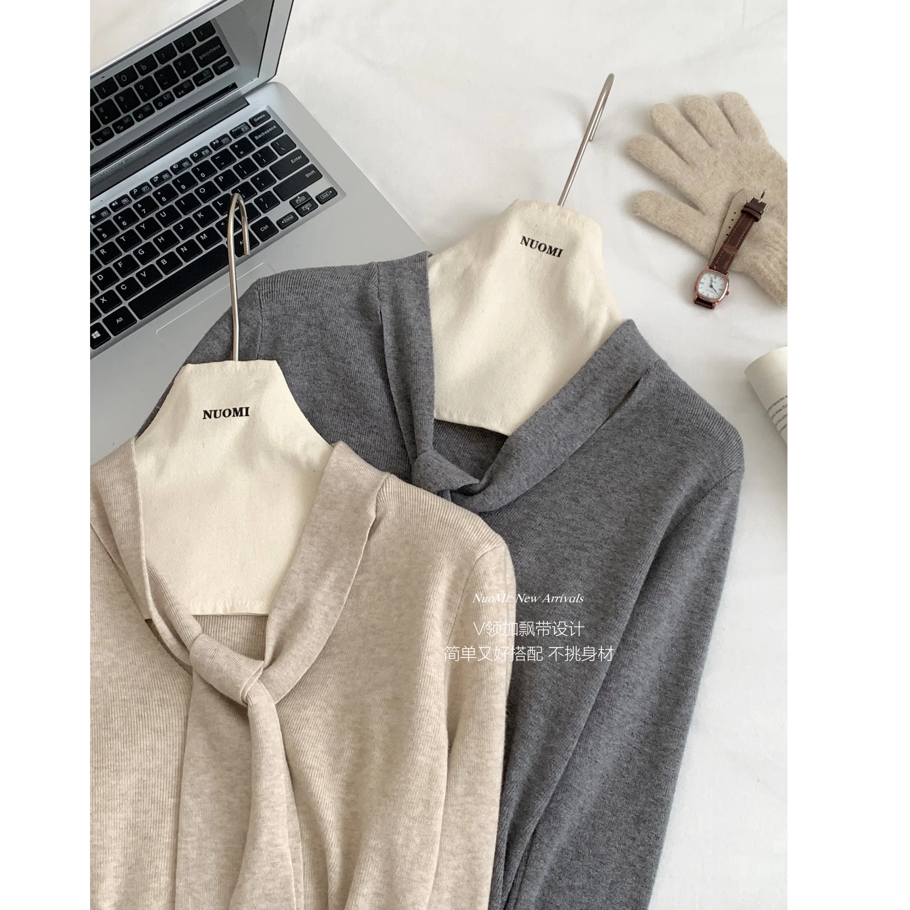 V-neck Bandage Elrgant Sweater Women's Clothing Long Sleeve Korean Sueter Mujer Chic Knitted Sweet Pullovers Solid Tops N342