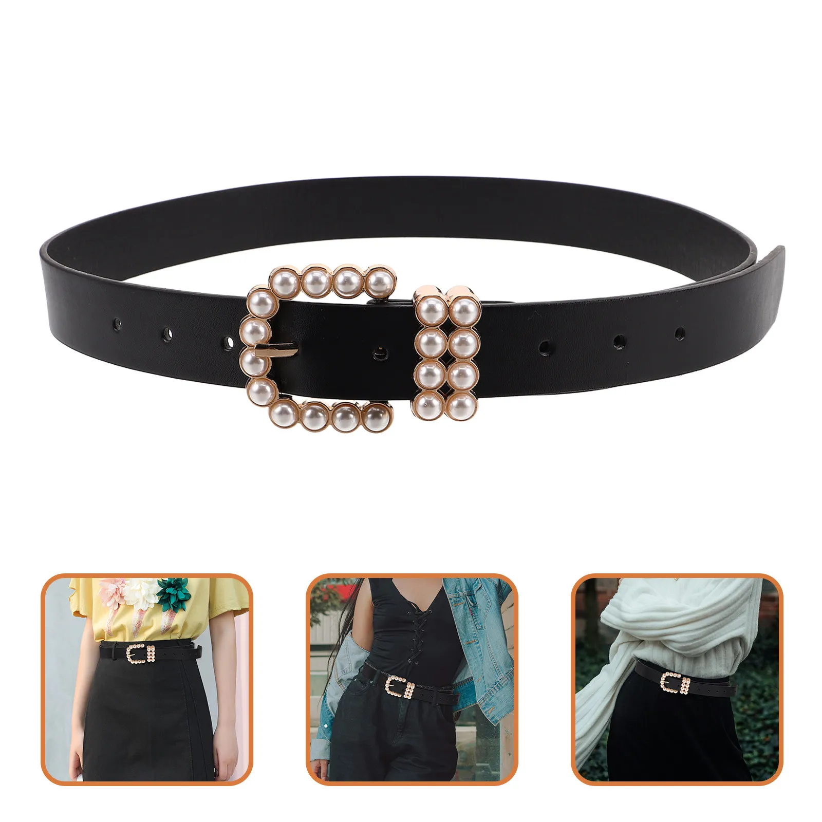 

Модный тонкий ремень из искусственной кожи для женщин с жемчужной пряжкой, винтажный пояс, стильный ремень для платьев и джинсов, элегантный пояс для женщин.