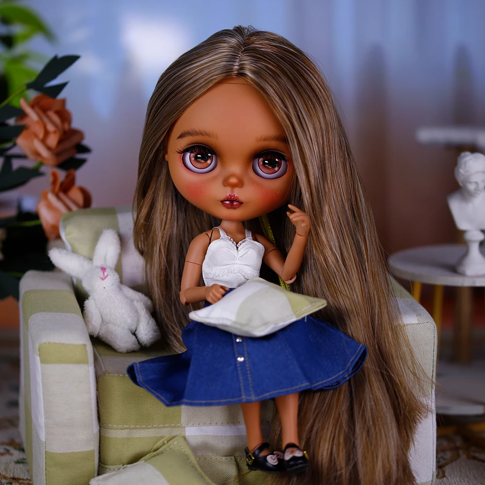 ICY DBS Blyth-pop Donkere huid Heet meisje Mat gezicht Handgeschilderde make-up Veelzijdige casual outfit Jurk Anime Meisje 19-gewrichten Lichaam BJD