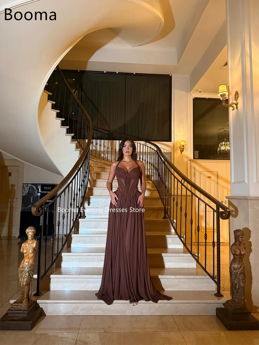 Booma a-line رقبة على شكل قلب مثير مطوي شيفون فساتين سهرة رسمية طويلة للنساء فساتين حفلات أنيقة مصنوعة حسب الطلب