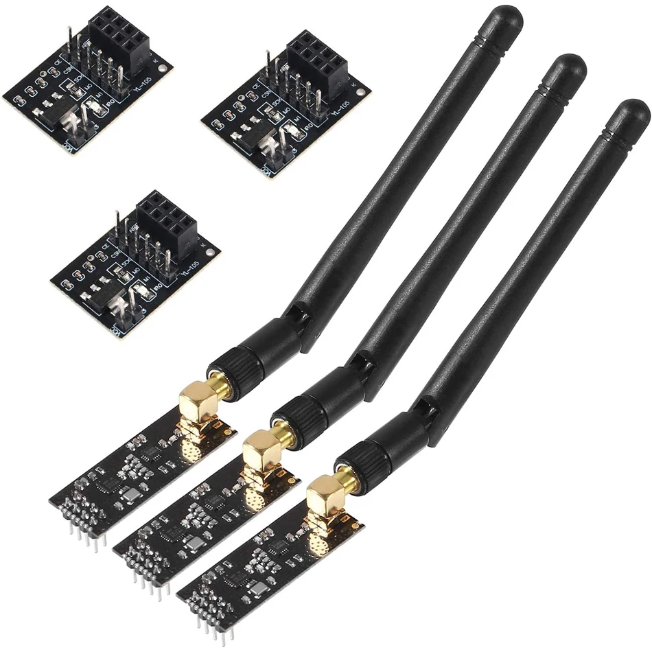 NRF24L01+PA+LNA RF Wireless Transceiver Module SMA Antenna 2.4 GHz + NRF24L01 8 Pin Socket Breakout Adapters for Antenna LKY67