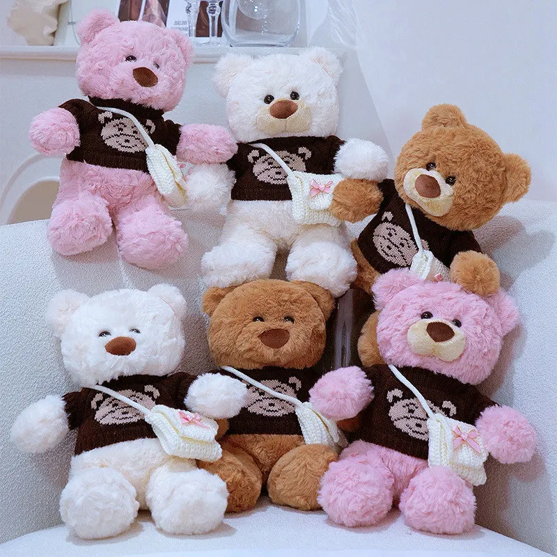 30CM Cute Bear Wear Sweater Backpacks Plsuh Toy Kawaii Girlfriend Gift Stuffed Soft Teddy Bear Dolls ﻿Lovely Birthday Presents