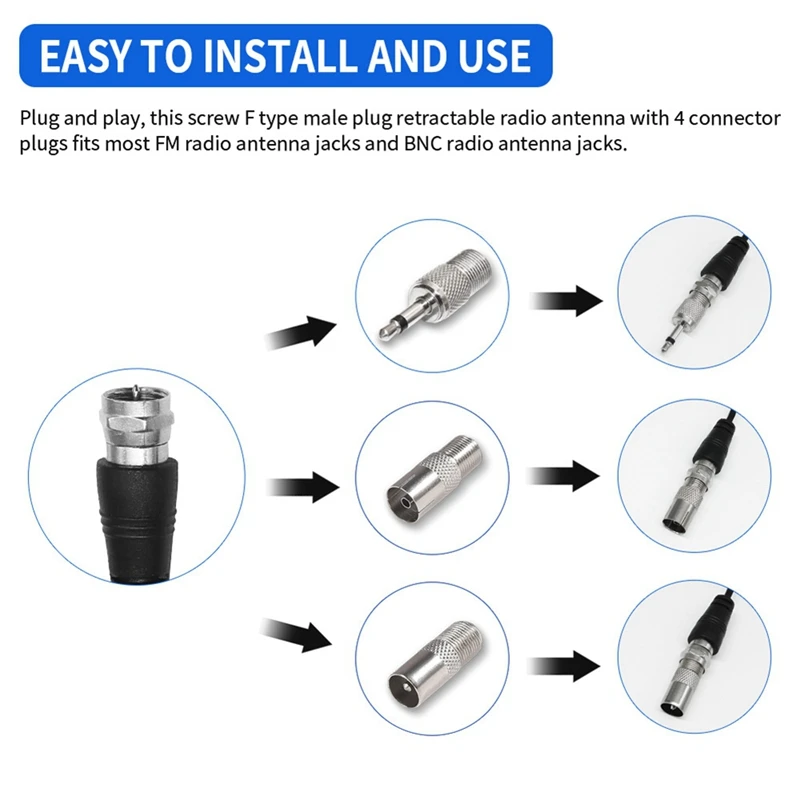 High Gains FM Telescopic Antennas FM Antennas Indoor FM Radio Antennas with 3 Adapter for Household Digital FM Radio-DT30