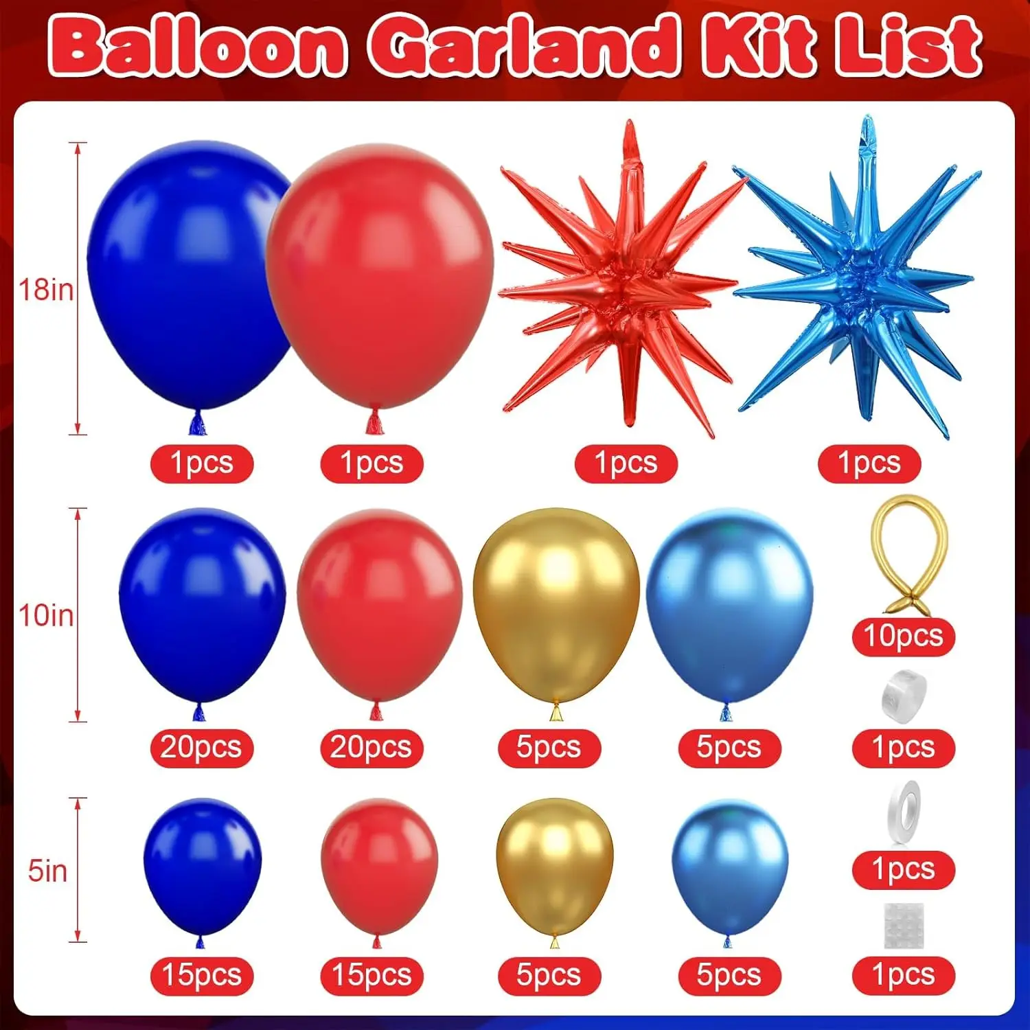 108Pcs Red Blue Gold Balloons Arch Garland Kit for Birthday Wedding Graduation Anniversary Decorations - view 3