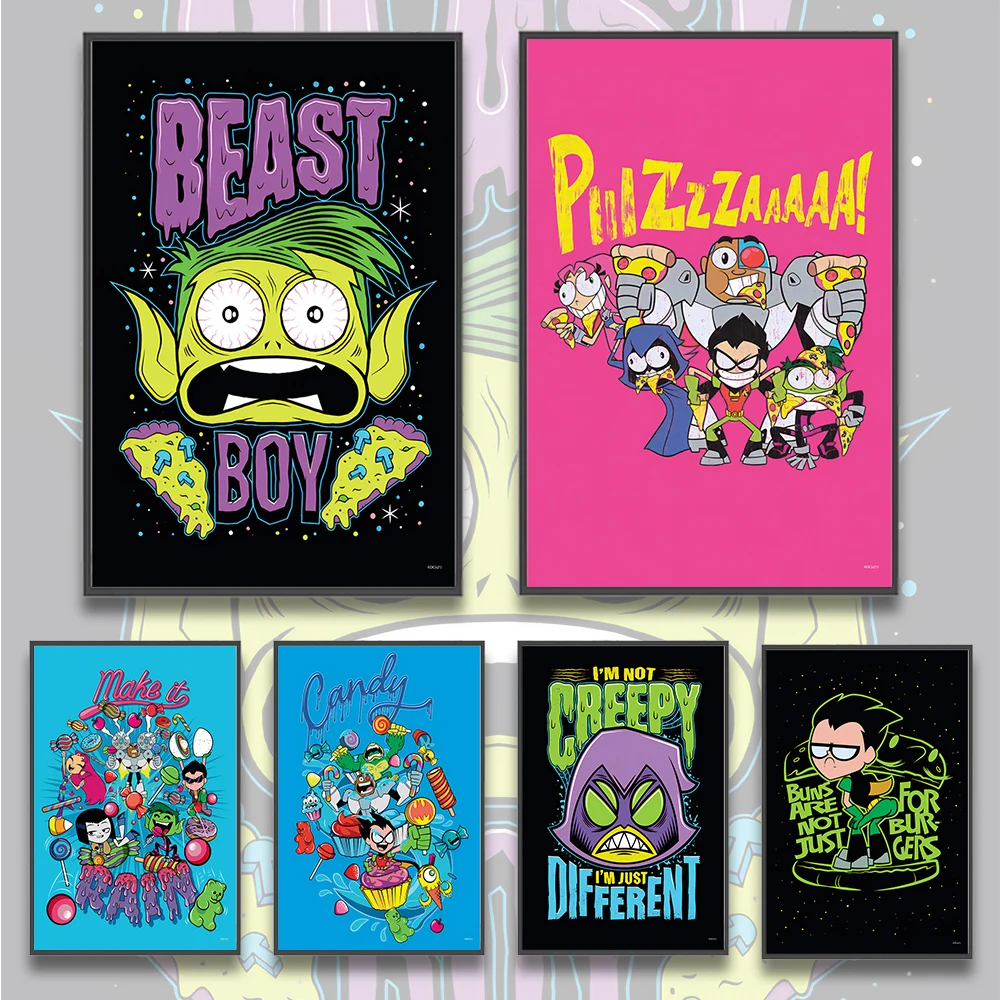 DC Teen Titans goautoadhesivo póster película papel tapiz figuras decoración del hogar pintura arte de pared dormitorio dibujos animados decoración regalo para niños