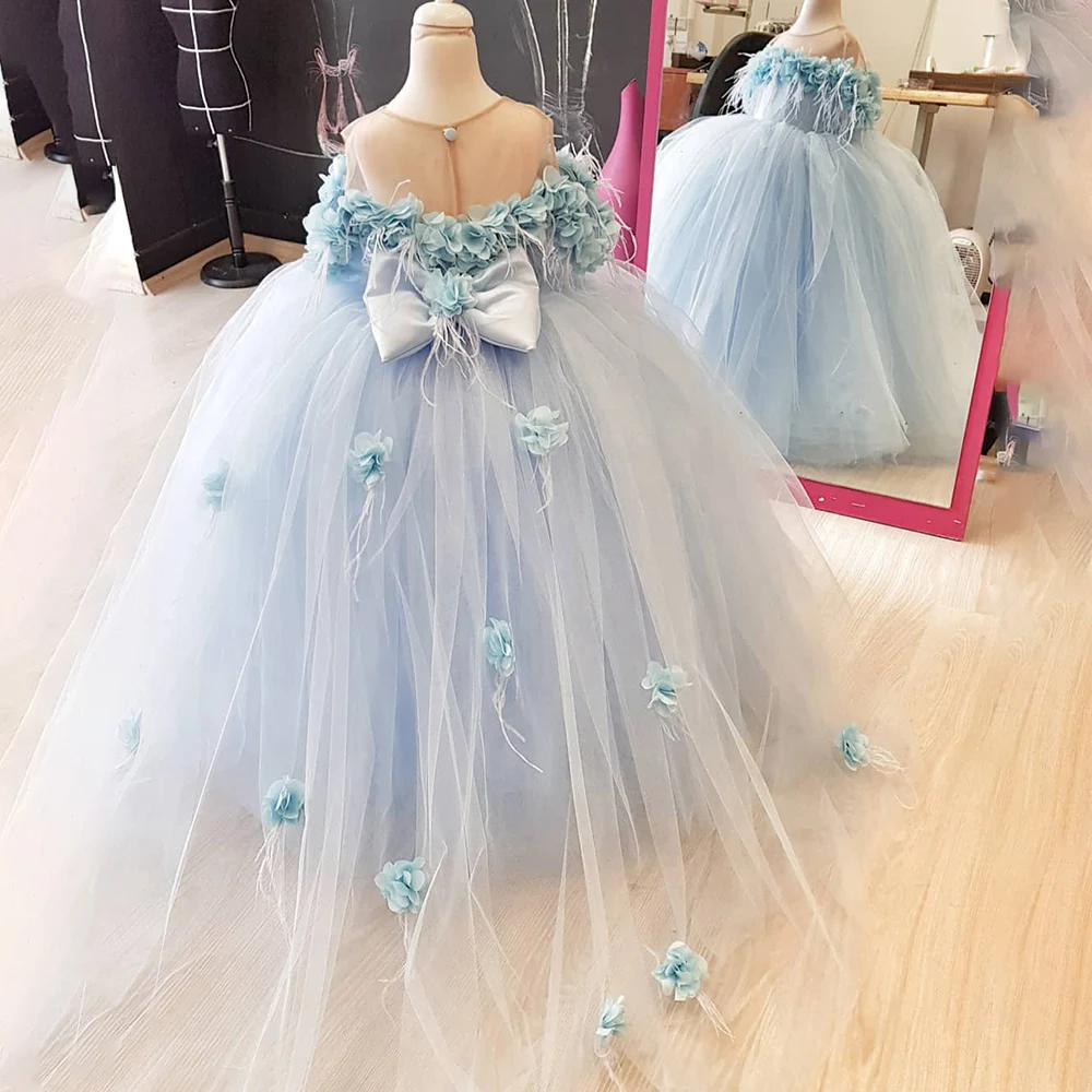 Vestido de flores hinchadas de tul para niña, manga corta, vestido de fiesta de boda, vestidos bonitos para niña, fiesta muy elegante