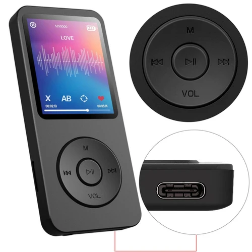 Reproductor MP3 con pantalla de 1,8 pulgadas para niños, reproductor de música HiFi sin pérdidas, Bluetooth-Compatible5.4, estéreo de música tipo C, altavoz incorporado