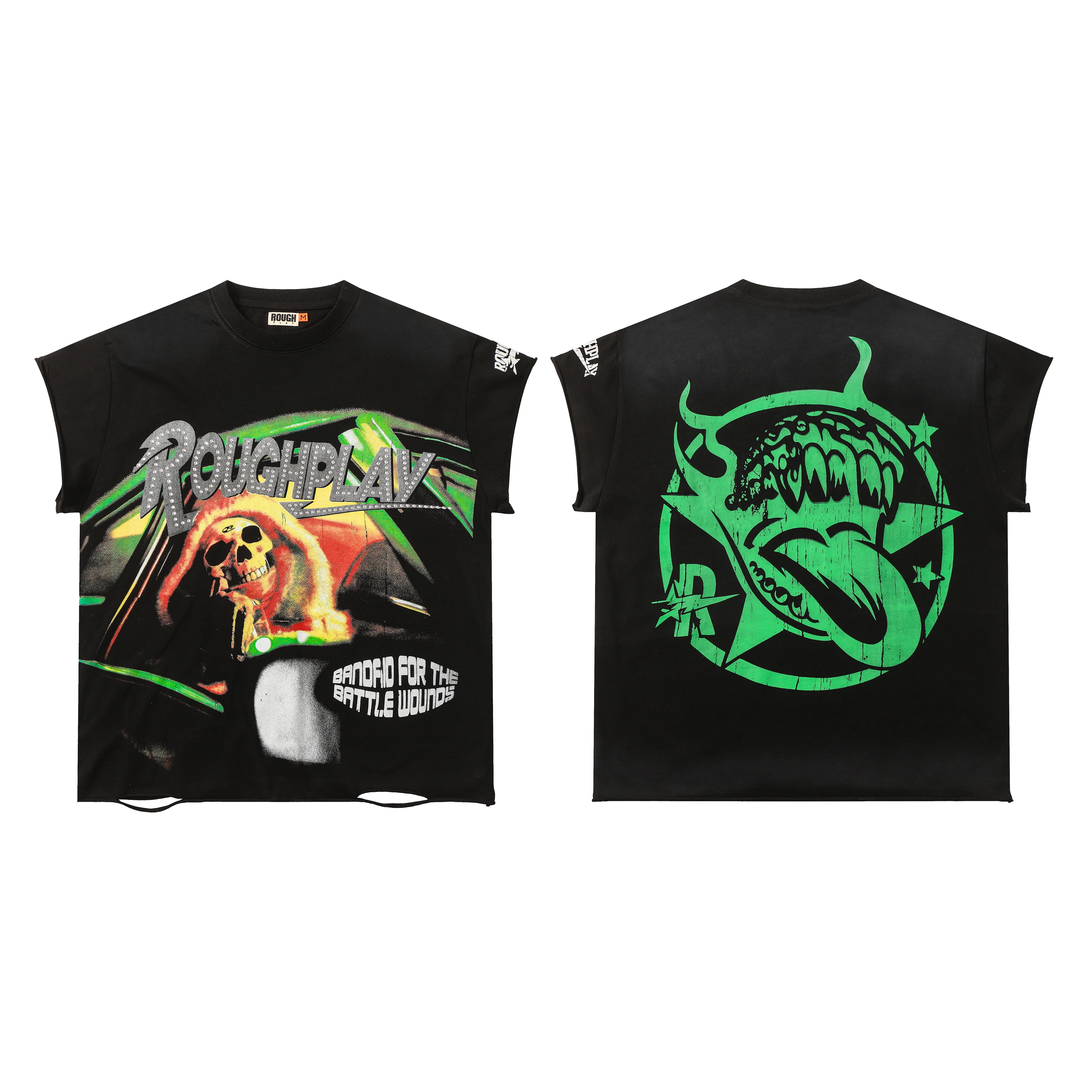 New Arrival Rough Play Men's T-shirt Motorcycle Skull Printed Cut Sleeve Sleeveless Shirt Hot Stamped Black Street Top