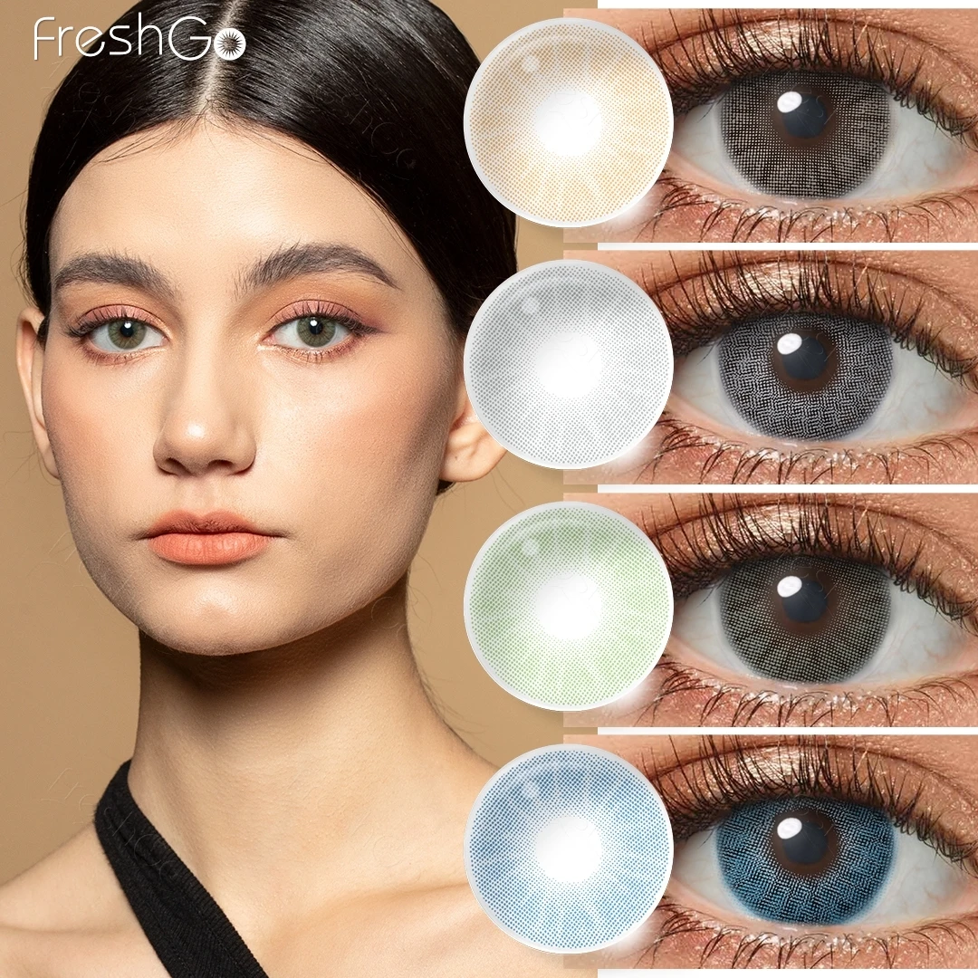 ¡Nuevo! Lentes de Contacto de Color Verde Amazonia Anuales Freshgo, Lentes Cosméticas Multicolores, Lentes de Contacto de Color Avellana/Gris/Azul, 1 Par