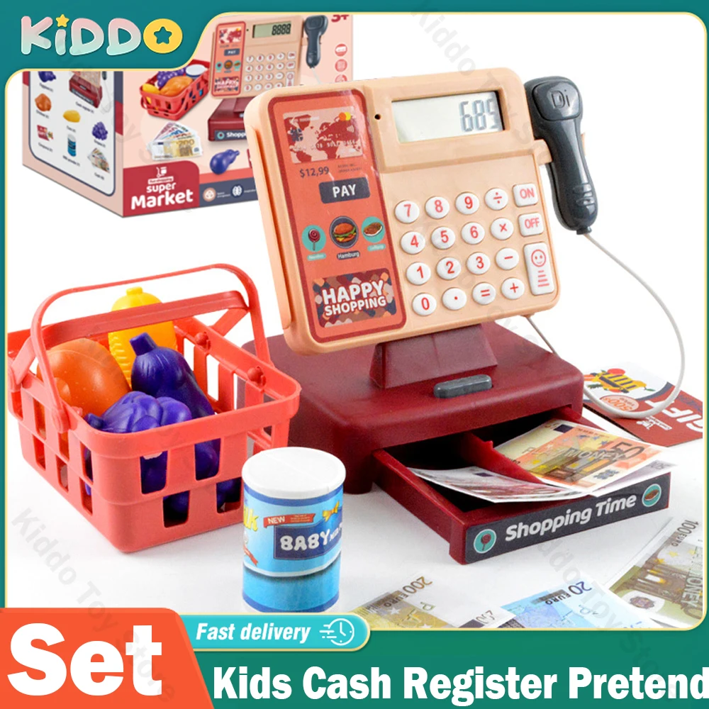 

Cashier Toys Kids Cash Register Pretend Play Puzzle Play Toy House Simulation Supermarket Cash Electric Parent-Child Toys Set