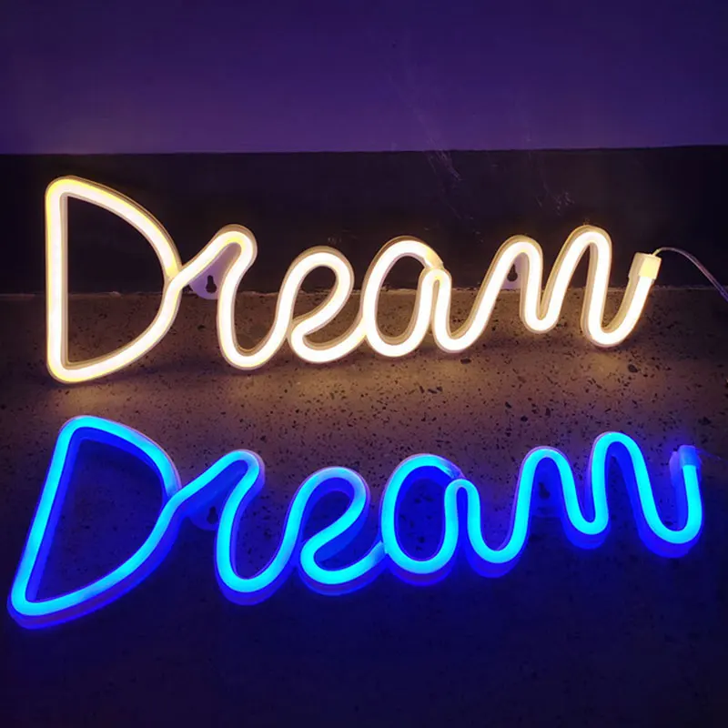 LED Dream Shape Neon Sign, Alimentado por USB e bateria, Lâmpada para parede, Decoração da sala, Luz de néon para casamento, Holiday Supply