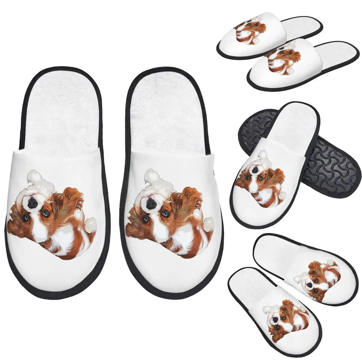 Custom Cavalier King Charles Spaniel Looking Up Slippers Memory Foam Warm Soft Women House Slipper Bedroom Cozy Shoes