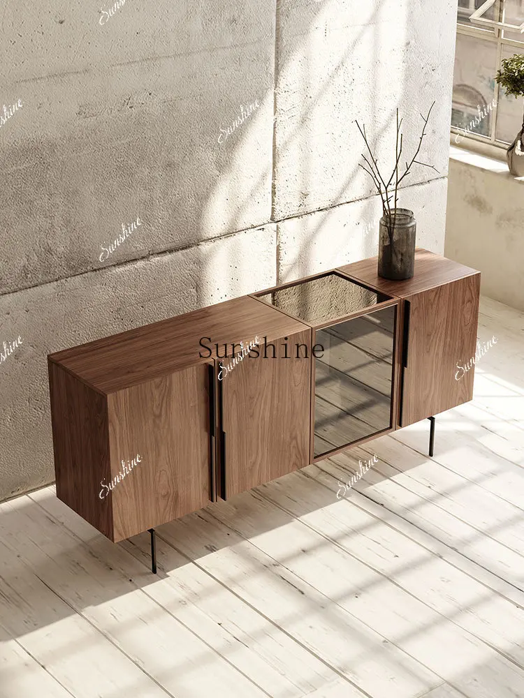 

Italian minimalist entrance light luxury high-end walnut dining side cabinet Nordic living room storage FT