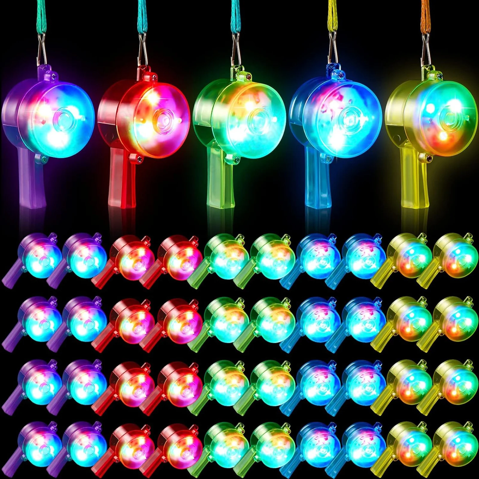 10-200Pcs LED Light Up Whistles With Lanyard Necklace Glowing in the Dark Flashing Whistle for Birthday Wedding Neon Party Favor