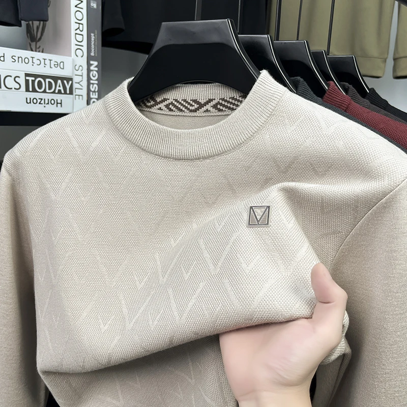 

Luxury fashion jacquard round neck sweater men high-end brand embossed design trendy casual winter warm comfortable knit pullove