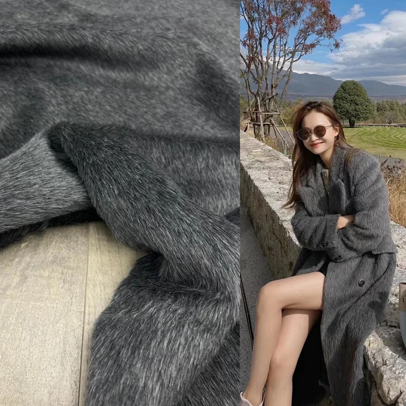 

Fashion High Set Light Luxury Series Fabric Senior Grey Single Side Long Hair Silk Suri Alpaca Wool Overcoat Fabric Sewing Dress