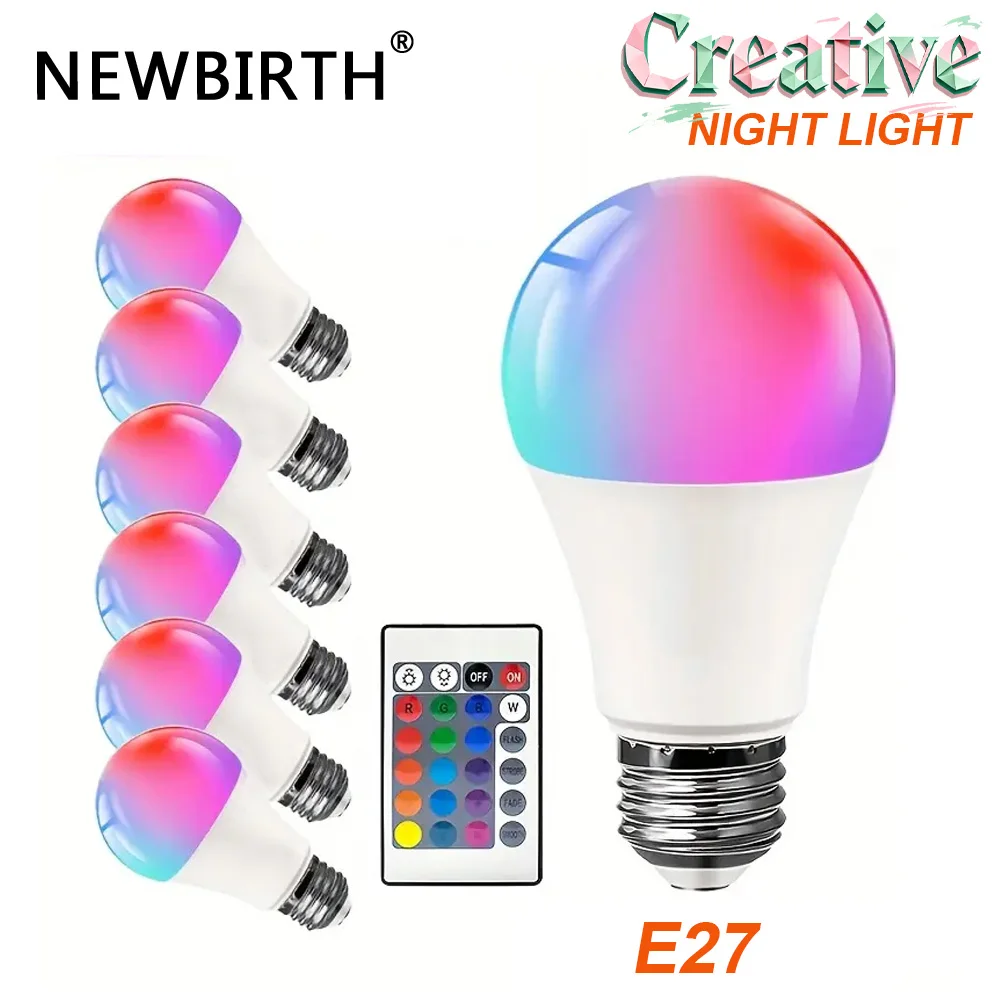 E27 RGB LED Light Bulb 220V with Remote Control Color Changing Multicolor + White Lamp Spotlight for Bedroom Party Home Decor