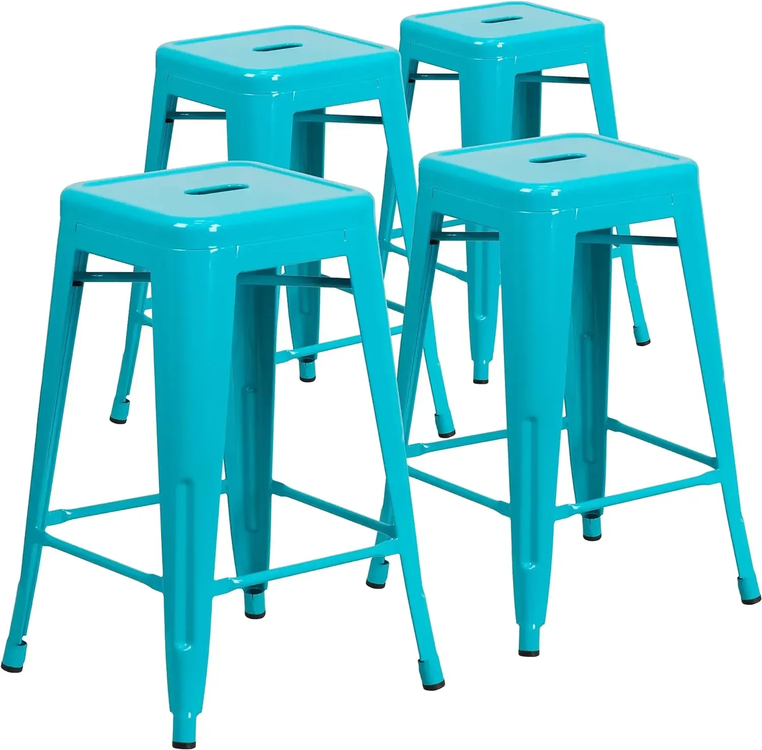 

Kai Commercial Grade 4 Pack 24" High Backless Crystal Teal-Blue Indoor-Outdoor Counter Height Stool