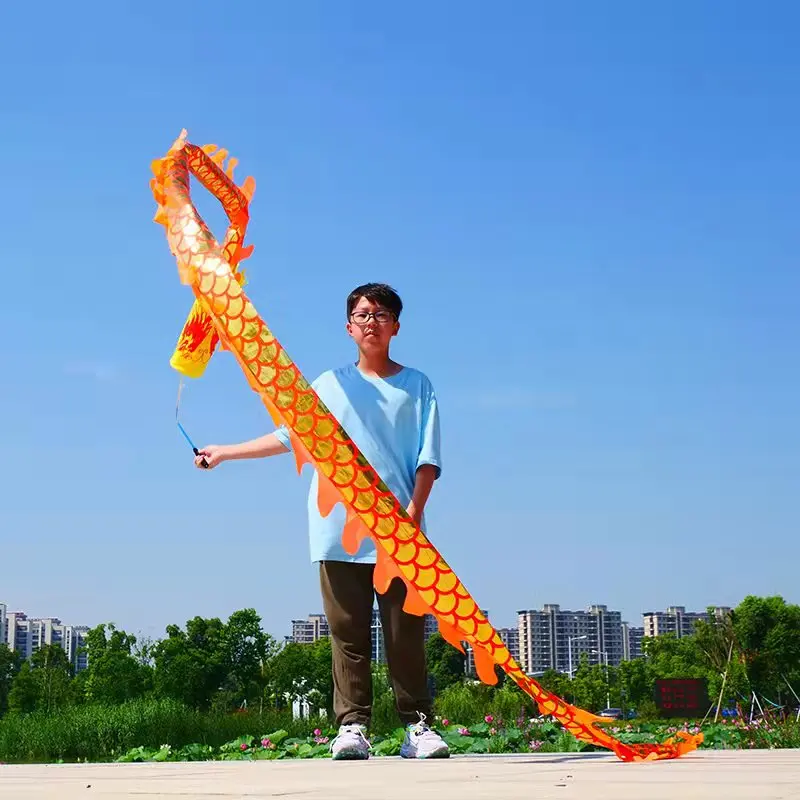 Flinging The Golden Scales Fitness Dragon Dance Spiral Practice Ribbon Streamer With Fiberglass Handsticks Travel Bag