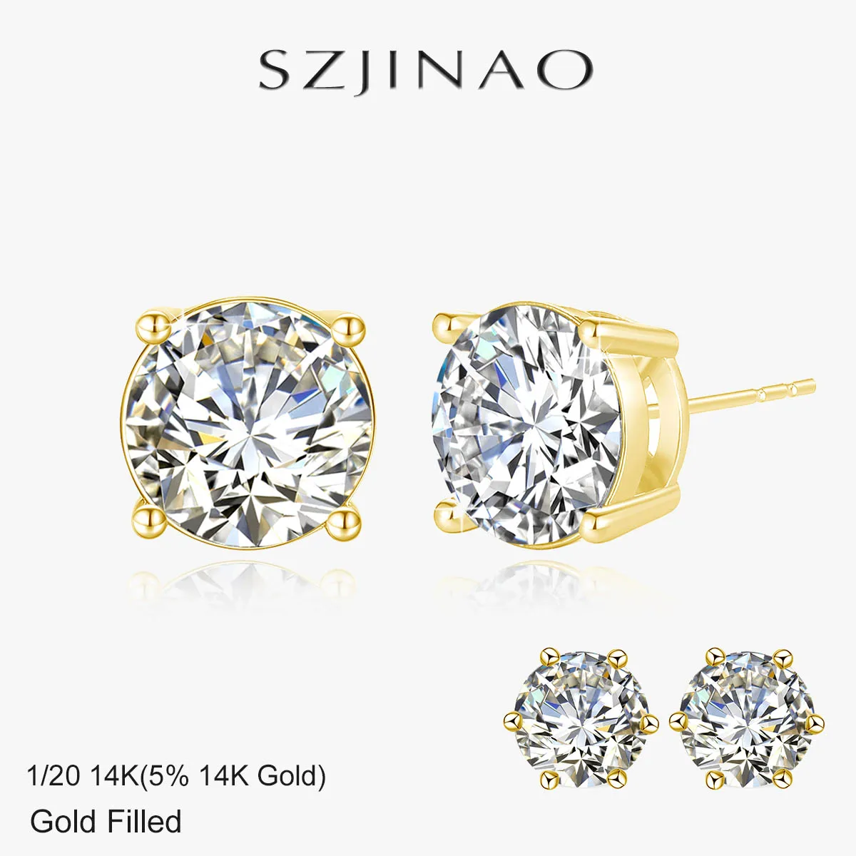 

0.2-3CT 14K Gold Filled Moissanite Earrings 4/6 Prong Sparkling D Color Lab Diamond Stud Durable Wedding Jewelry for Women Man