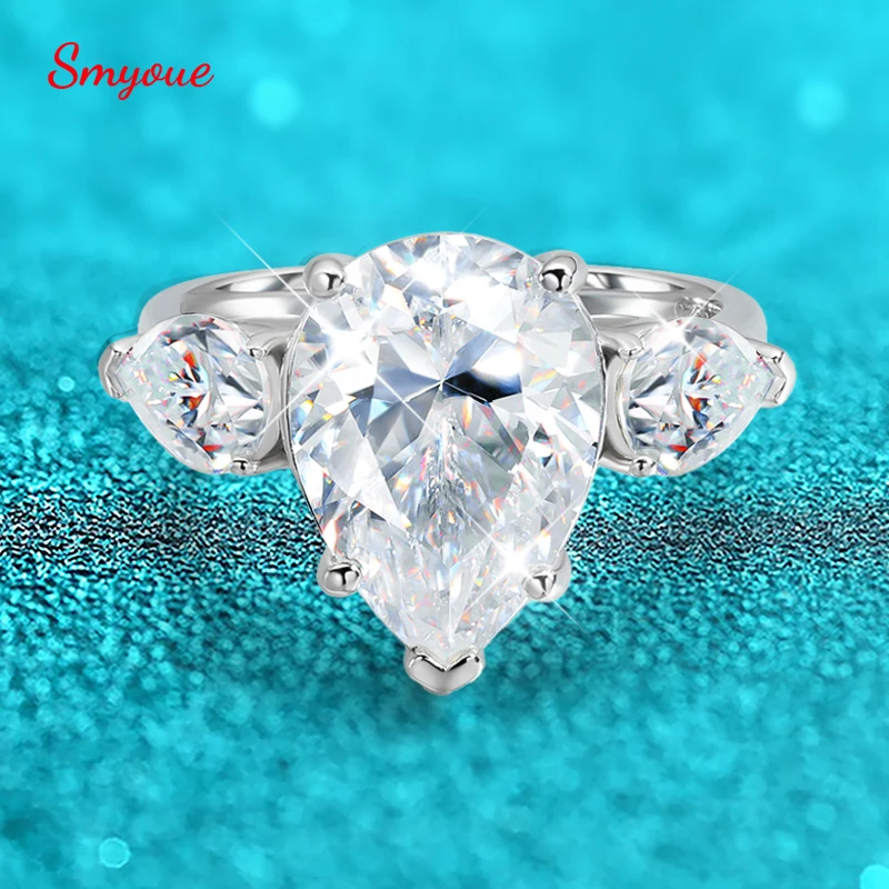 

Smyoue 2.5/8cttw Pear Cut All Certified Moissanite Rings for Women 3 Stones Wedding Luxury Quality S925 Sterling Silver Jewelry