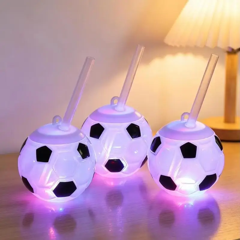 Football Themed Sealed Water Bottle 500ml Plastic Straw Drinking Cup for Kids School Outdoor Play Use